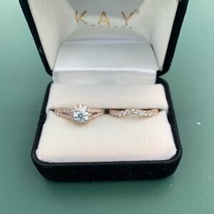 Like New 14K Rose Gold Neil Lane engagement & wedding band Bridal Ring set